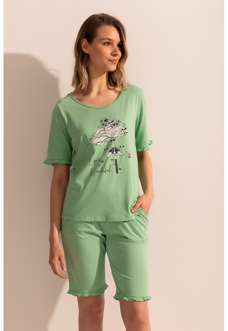 Pijama cu maneci scurte din modal si bumbac - cu imprimeu