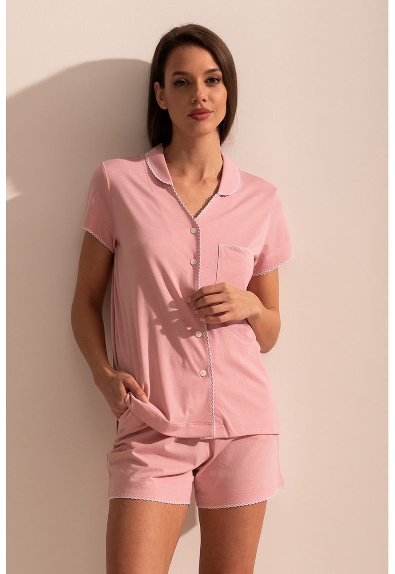 Pijama din amestec de bambus cu buzunar aplicat si maneci scurte Gigi