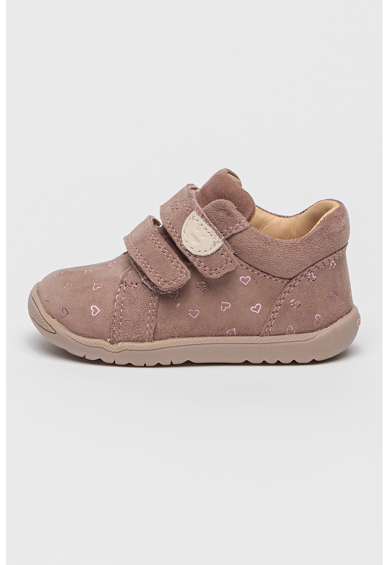 Pantofi de piele intoarsa cu velcro - Roz prafuit
