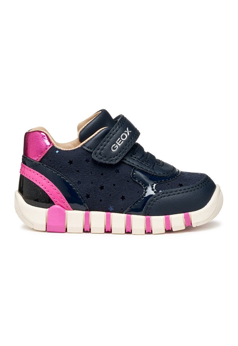Pantofi sport din piele ecologica cu inchidere velcro - Fucsia/Bleumarin
