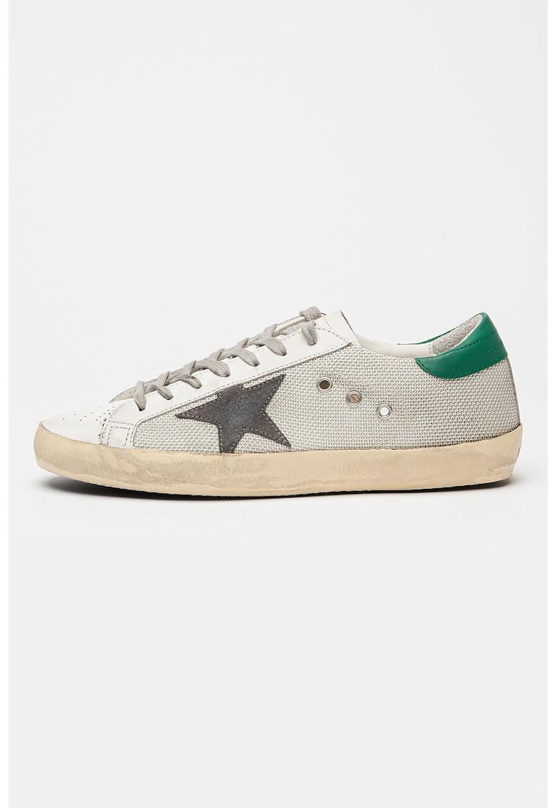 Pantofi sport de piele si material textil Super-Star Classic - Alb/Verde/Gri