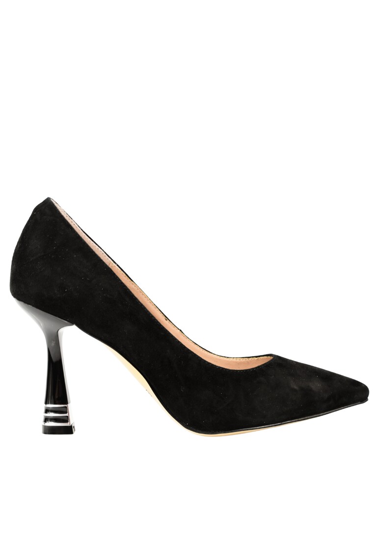 Pantofi eleganti - dama - K360020 negru - piele intoarsa - cu toc