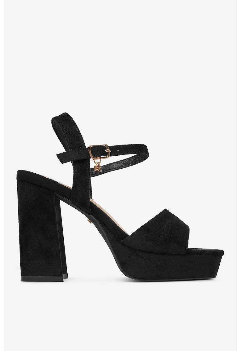 Sandale cu toc  Negru - Textil