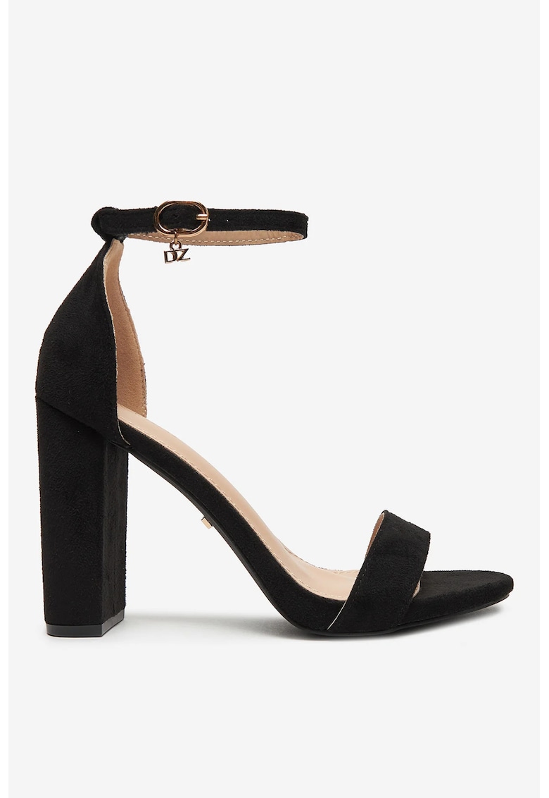 Sandale cu toc  Negru - Material Textil