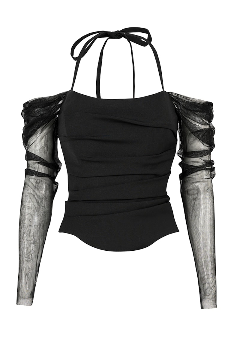 Corset din lana cu drapaj si maneci lungi din tulle de matase Stark