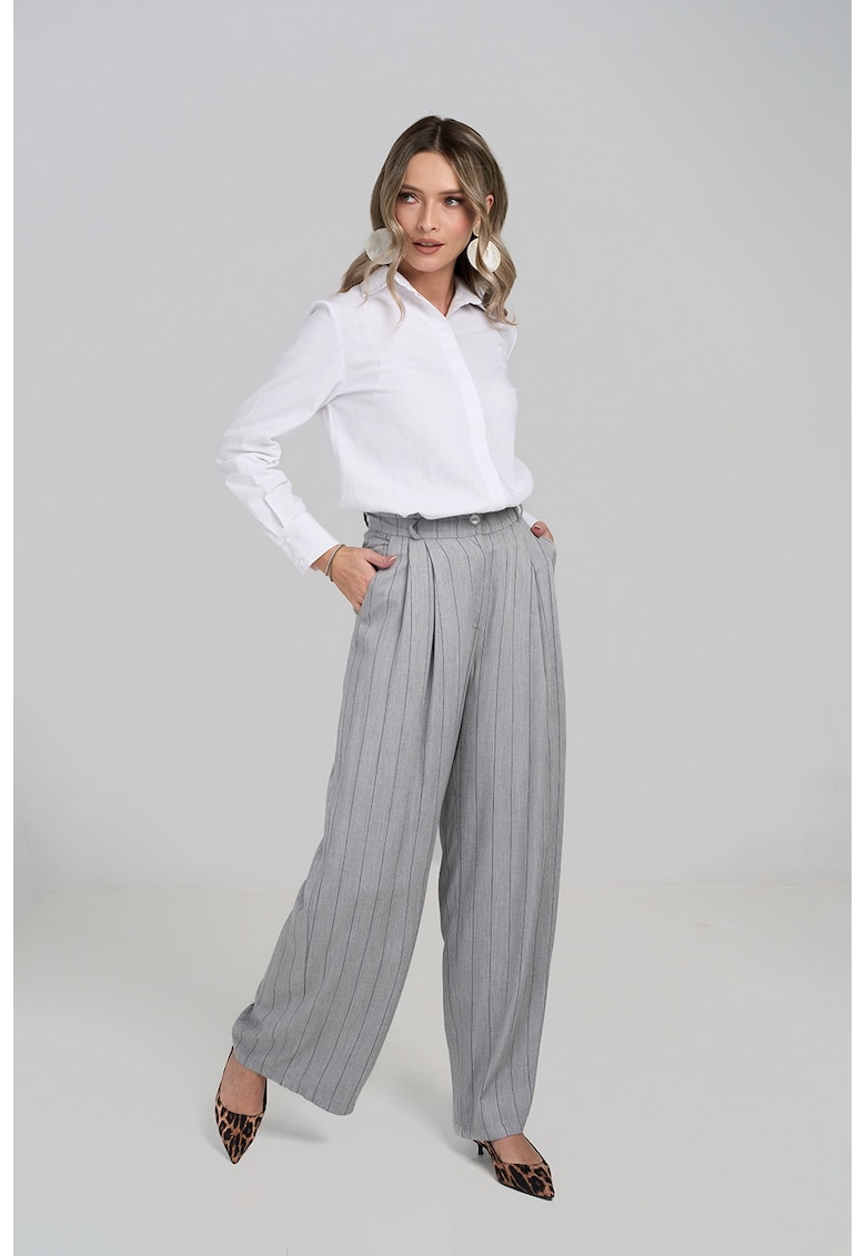 Pantaloni ampli in dungi - Gri deschis