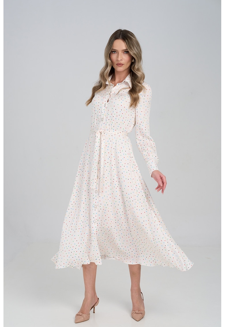 Rochie cu nasturi si buline - Alb