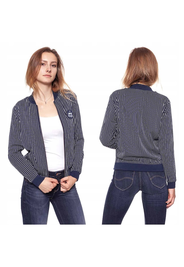 Jacheta De Tranzitie - Stripes Bomber - Croiala Regulara - Fermoar - 100% Vascoza - 1 Buzunar Pe Piept - XS - Alb - 1 Bucata