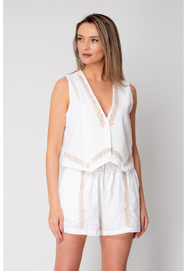 Set Vesta si pantalon scurt cu broderie Cream 16504