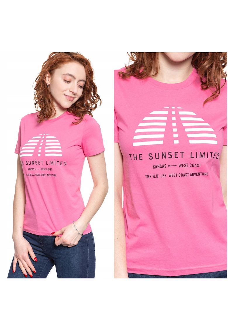 Tricou T-Shirt - Sunset Tee - Croi: Slim Fit - Material: 100% Bumbac - Roz - Model Dominant: Print - M - Roz - 1 Bucata