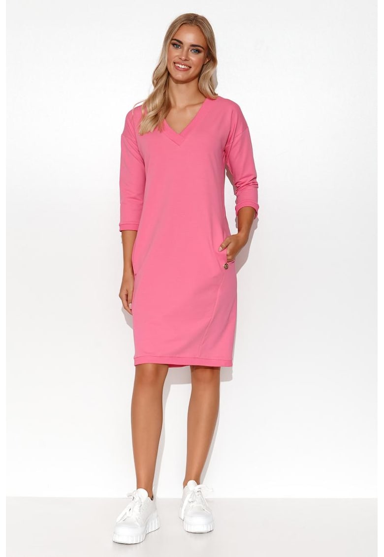 Rochie midi cu buzunare - din amestec de bumbac