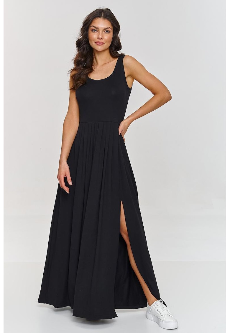 Rochie maxi evazata cu crapatura adanca