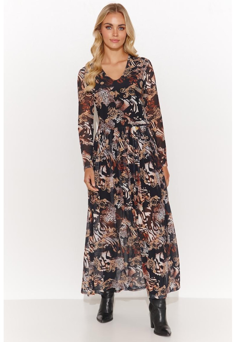 Rochie evazata cu imprimeuri variate