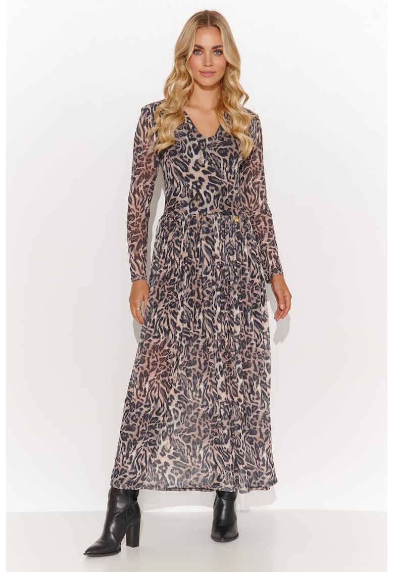 Rochie maxi cu maneca lunga si animal print
