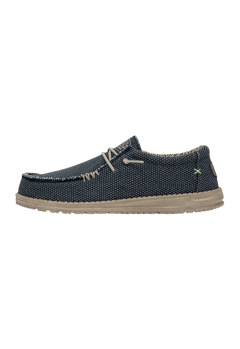 Pantofi din material textil cu logo brodat - Albastru inchis/Maro taupe deschis