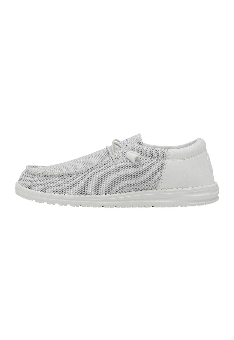 Mocasini din material textil cu sireturi - Gri deschis melange