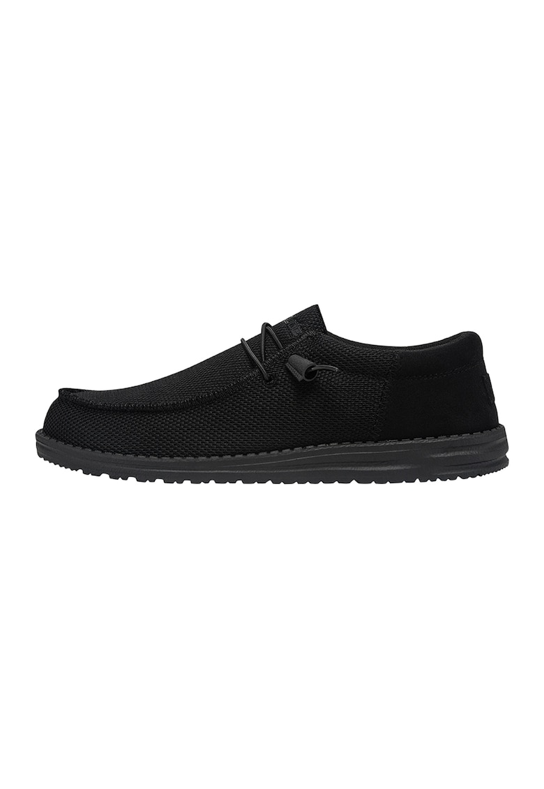 Mocasini din material textil cu sireturi - Negru stins
