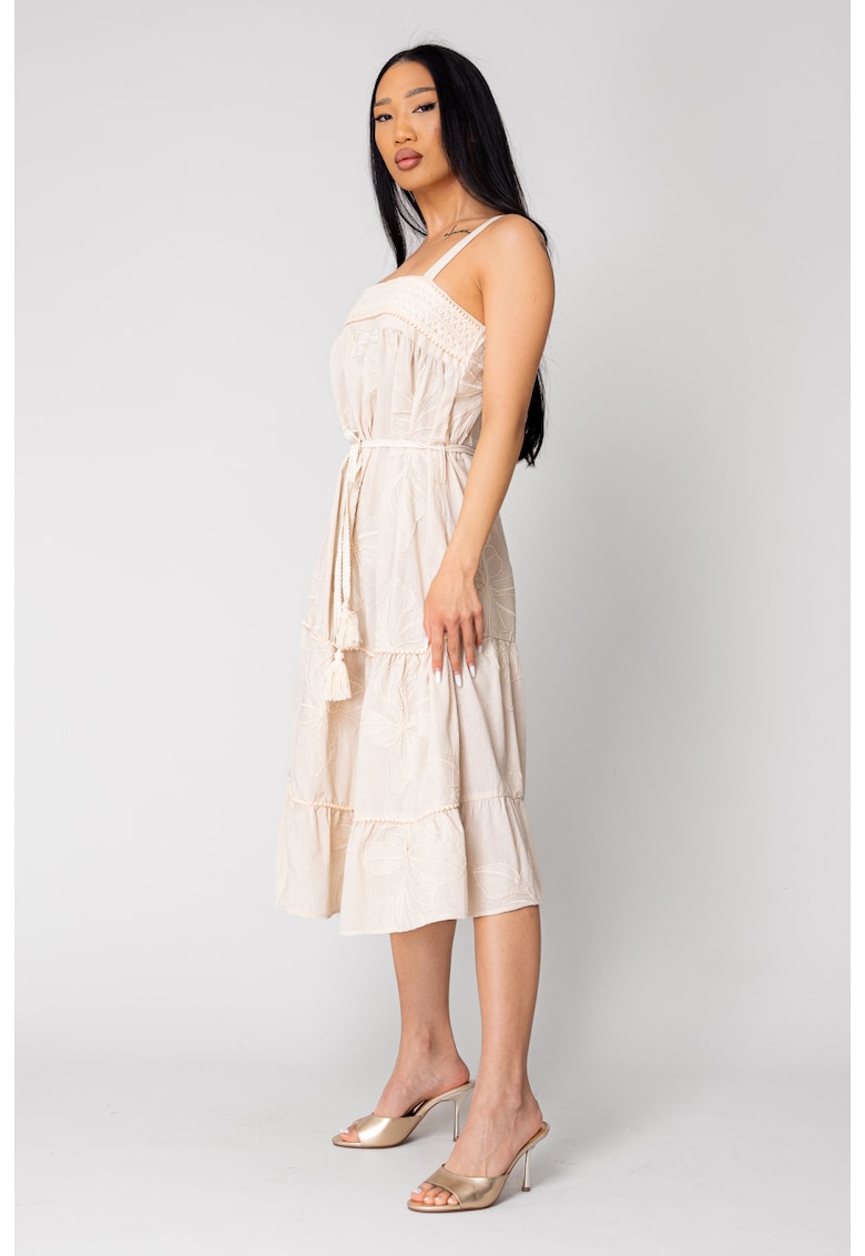 Rochie Lunga cu bretele si broderie Beige 16510 Rochie Lunga cu bretele si broderie Beige 16510