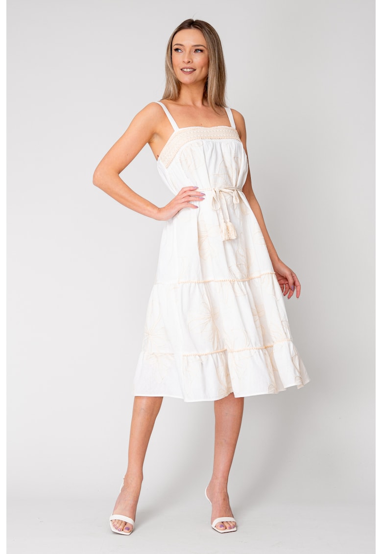 Rochie Lunga cu bretele si broderie Off White/Cream 16513 Rochie Lunga cu bretele si broderie Off White/Cream 16513