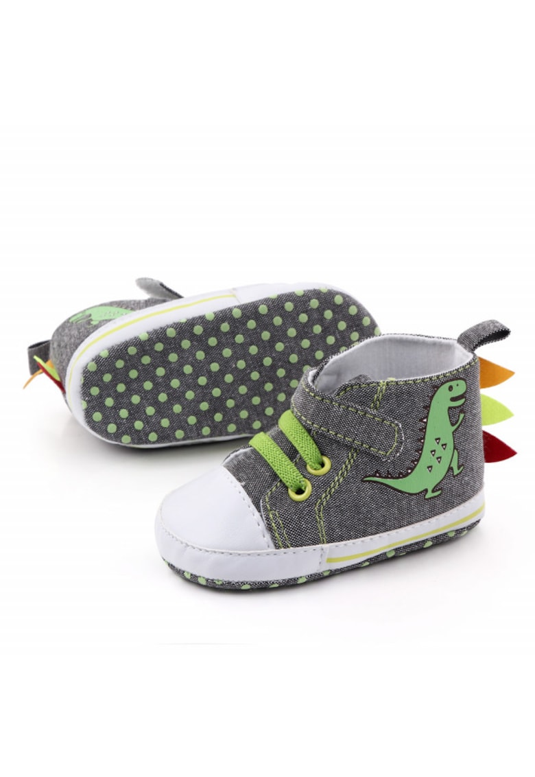 Tenisi Model Dino - Casual - Textil - Baieti - Siret - Gri - 3-6 luni -