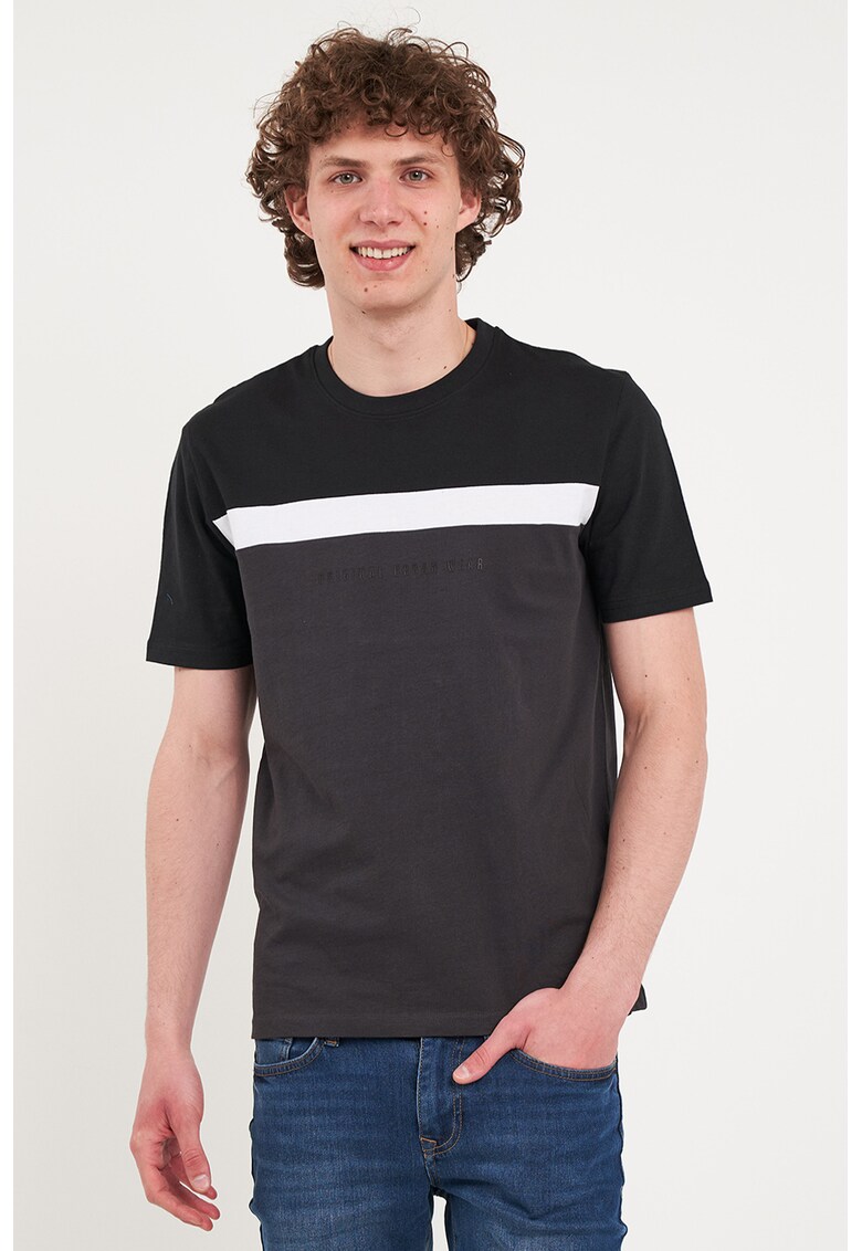 Tricou din bumbac cu decolteu la baza gatului - Negru/Gri antracit