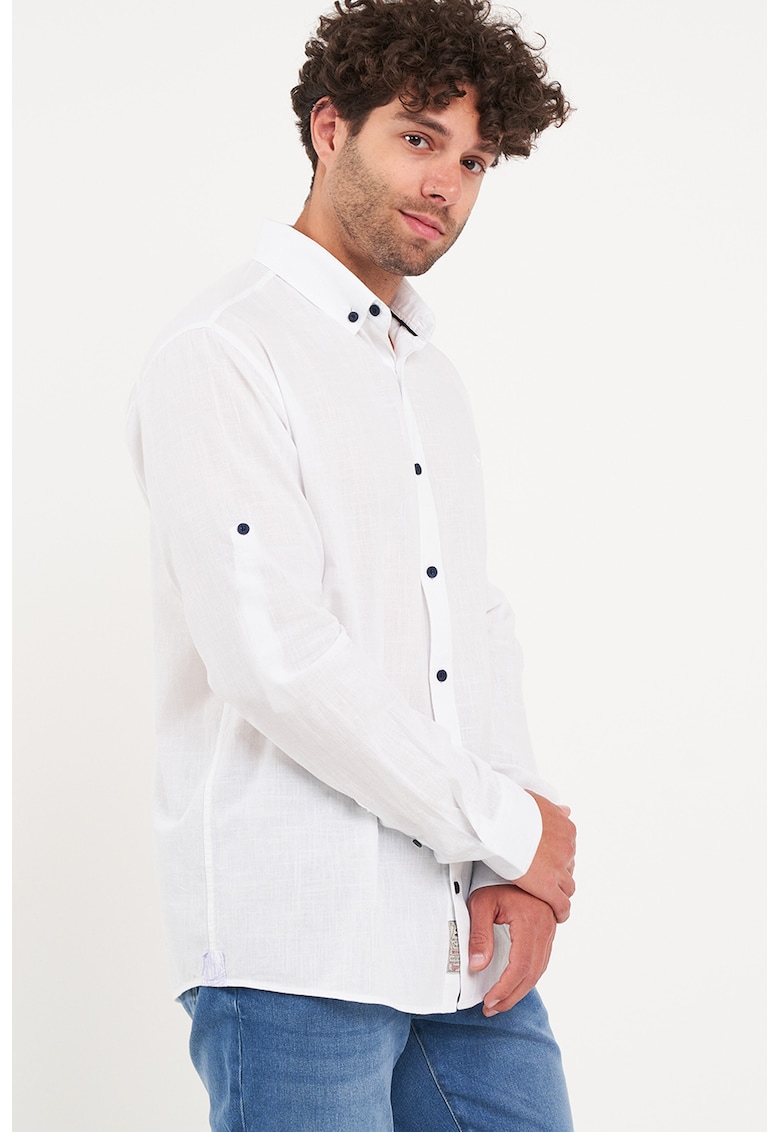 Camasa cu guler fixat cu nasturi si maneci lungi - Alb