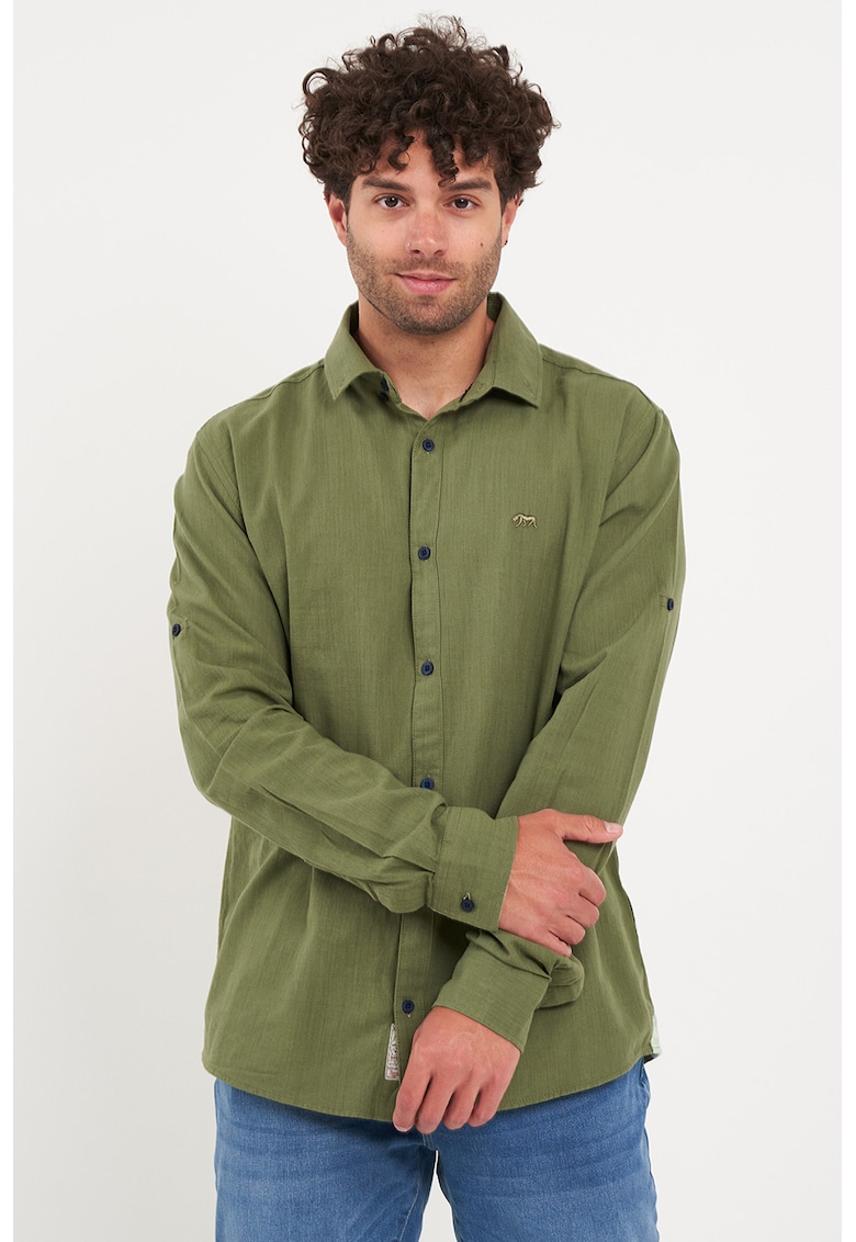 Camasa din bumbac cu maneci lungi - Kaki inchis