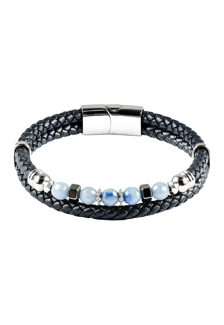 Bratara impletita din piele cu placuta logo