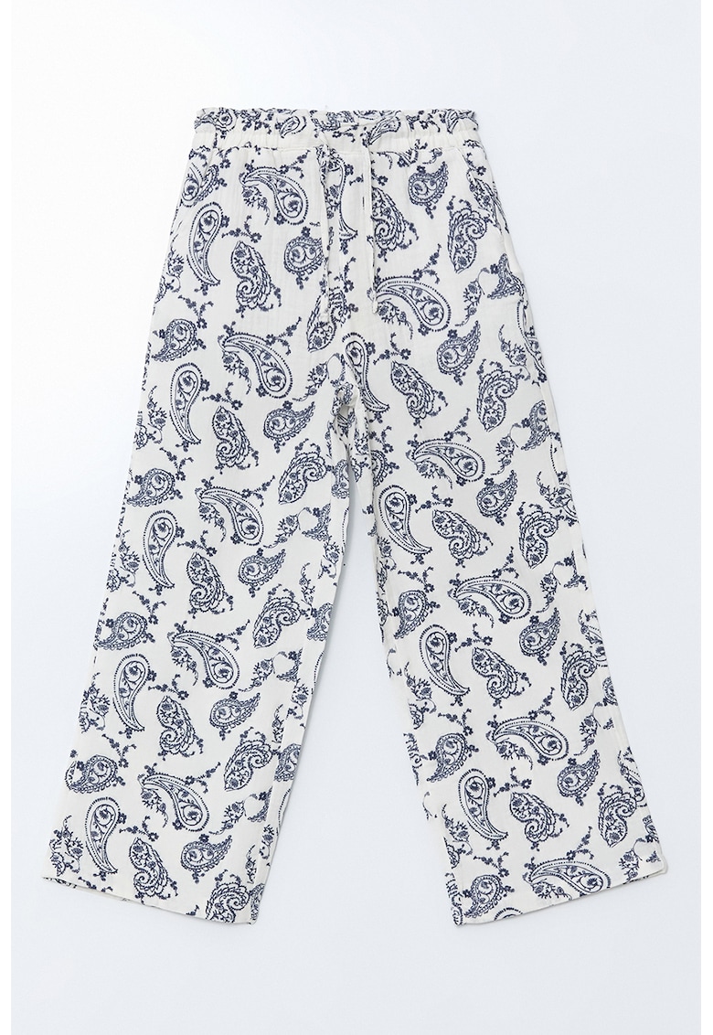 Pantaloni cu talie elastica si model paisley