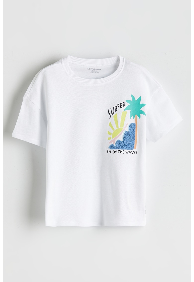 Tricou din bumbac cu imprimeu tropical - Alb optic/Verde menta