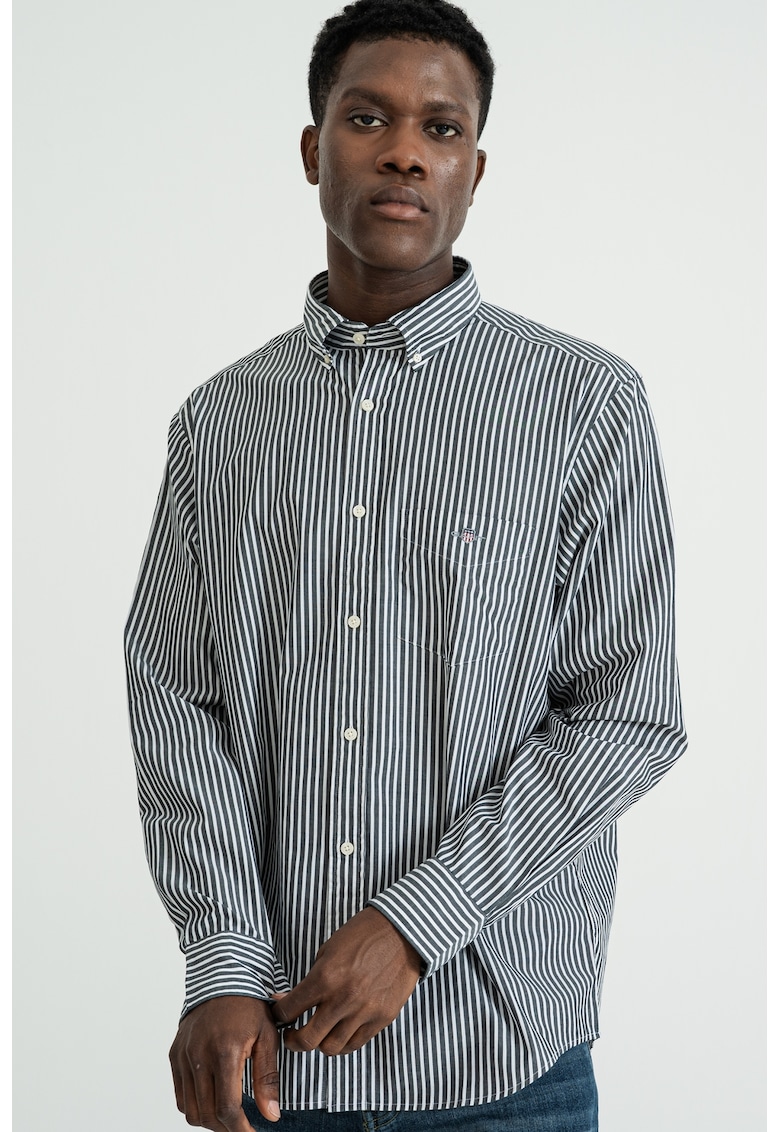 Camasa de bumbac cu model in dungi si maneci lungi