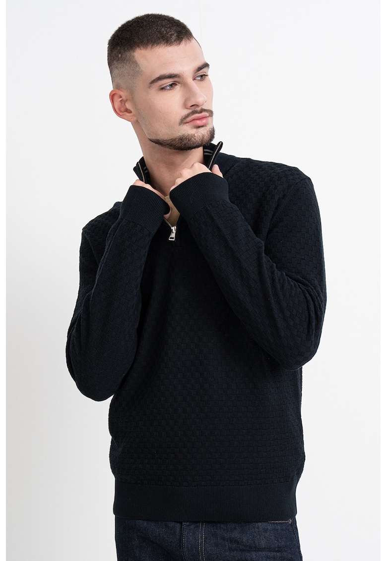 Pulover din amestec de bumbac organic cu fermoar scurt