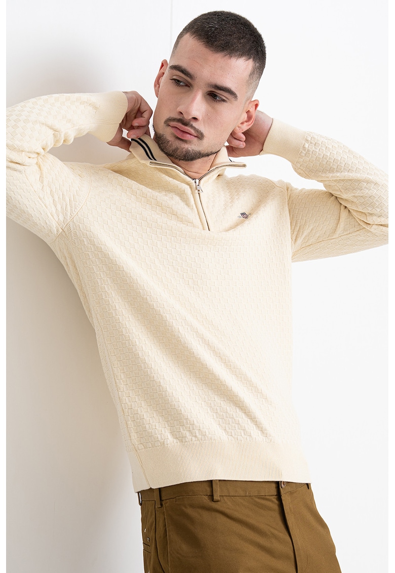 Pulover din amestec de bumbac organic cu fermoar scurt