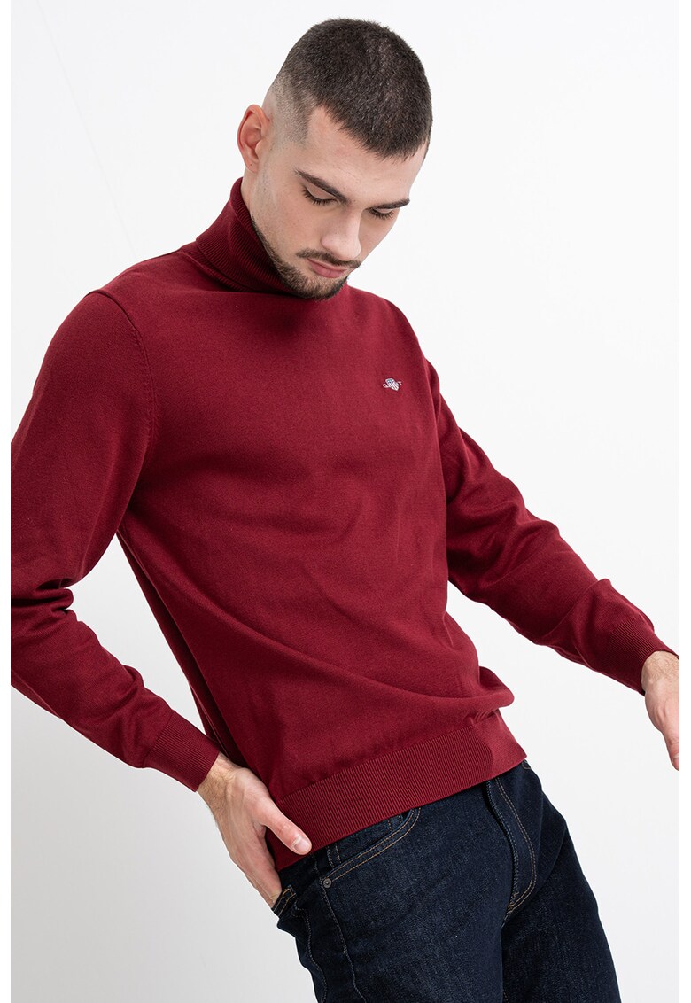 Pulover de bumbac cu guler inalt - Rosu inchis