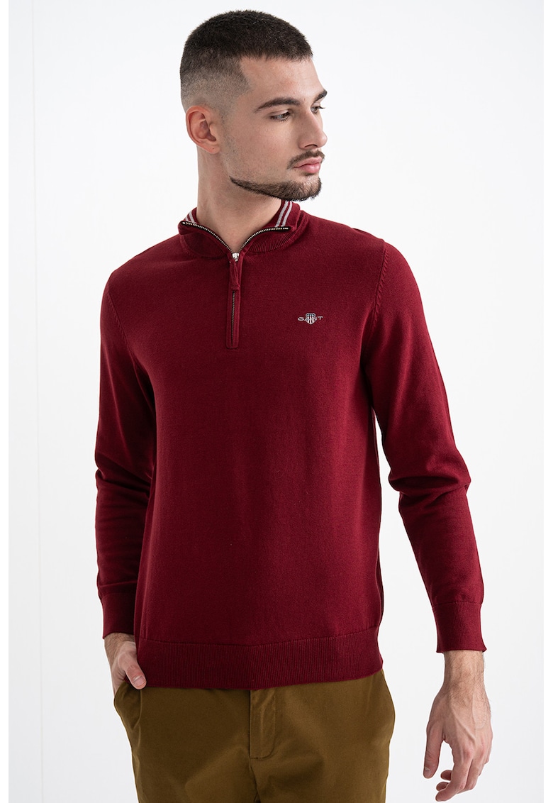 Pulover din bumbac cu fermoar scurt