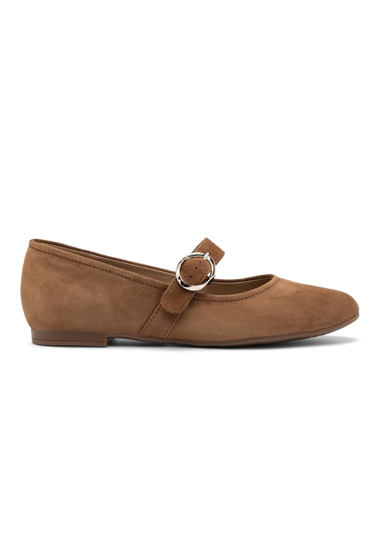Balerini Mary Jane de piele intoasa - Caramel