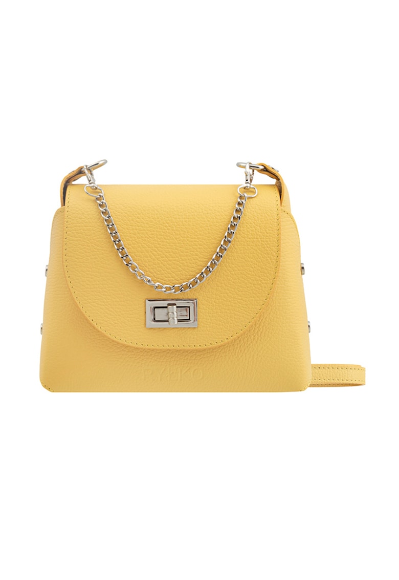 Geanta crossbody de piele cu maner din lant - Galben sofran
