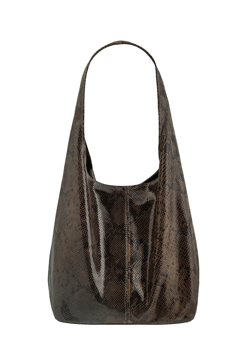 Geanta hobo din piele cu model piele de sarpe - Maro inchis