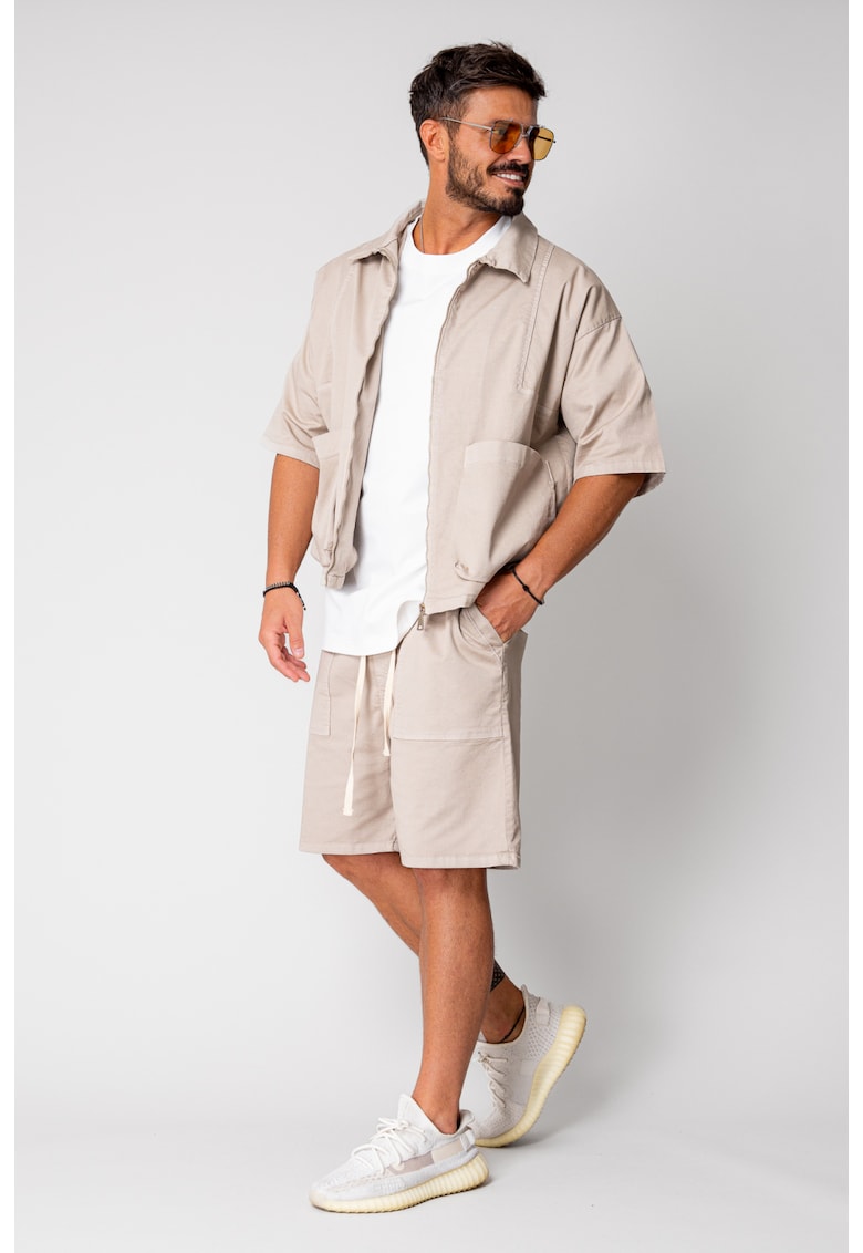 Set Luce Jacheta maneca scurta cu fermoar si pantalon scurt Beige 16638 - Bej
