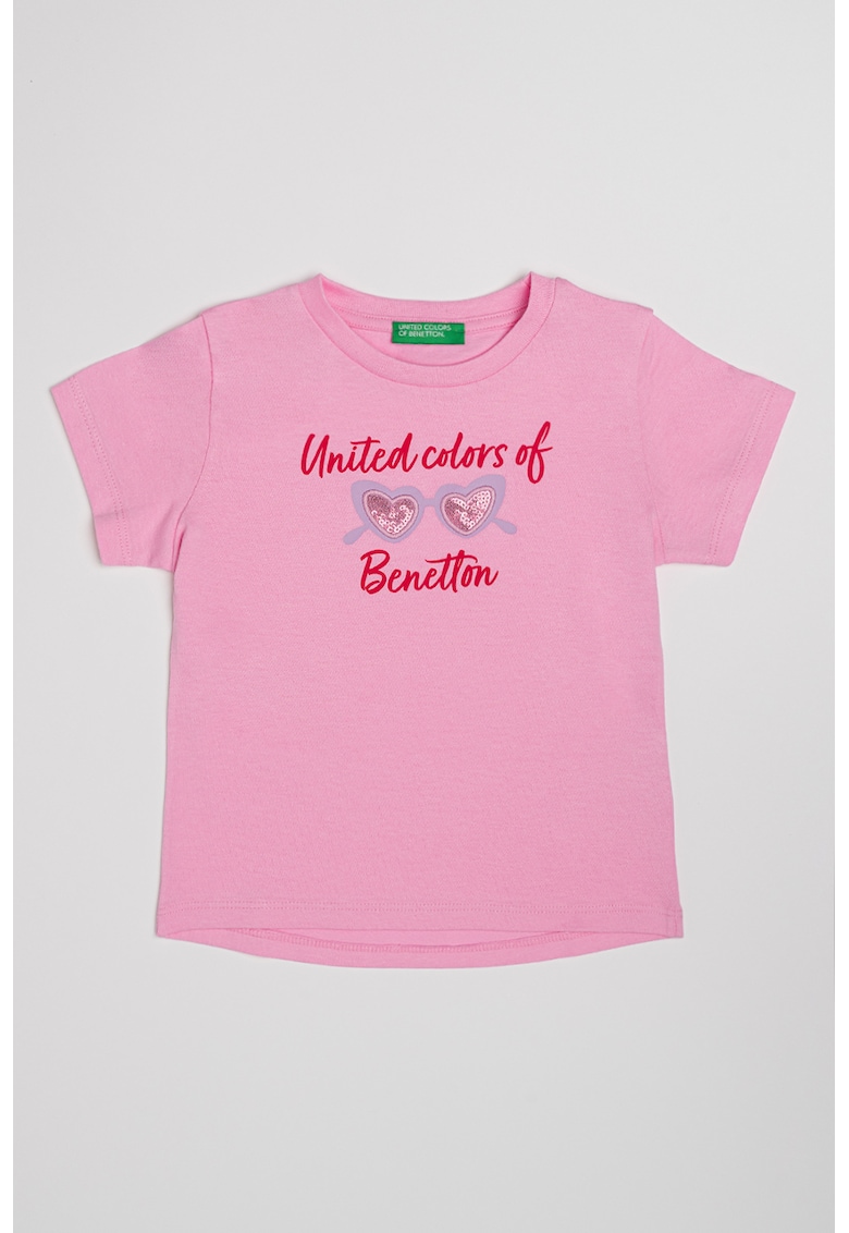 Tricou de bumbac cu paiete - Rosu/Roz pastel