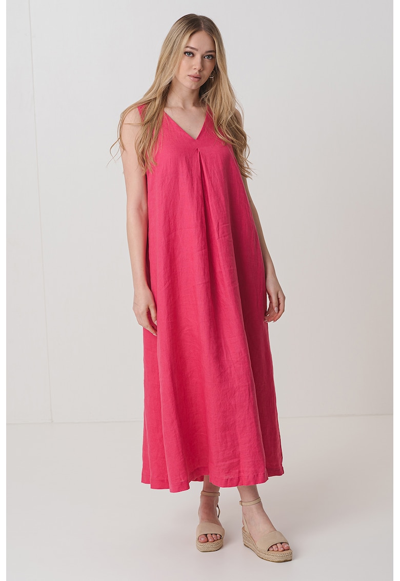 Rochie midi din in cu decolteu in V