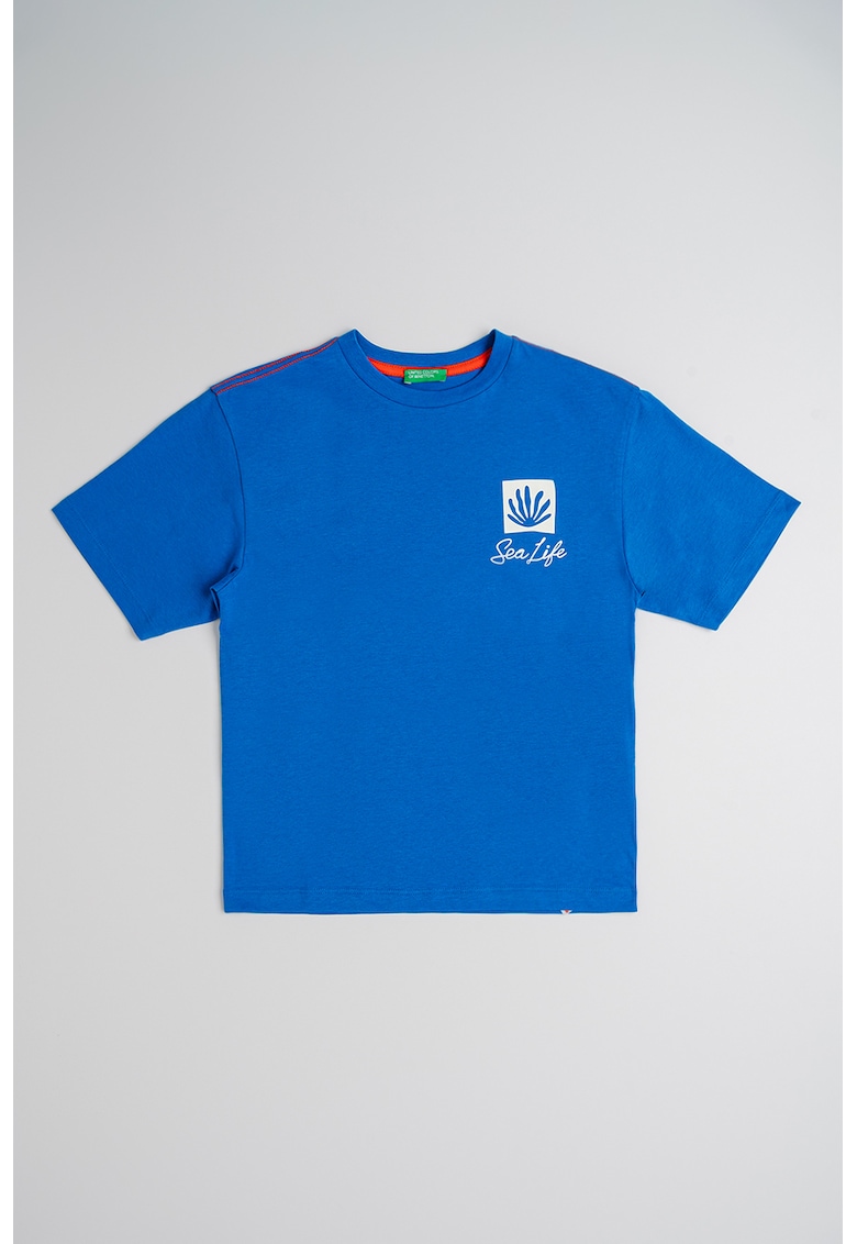 Tricou de bumbac cu imprimeu - Alb/Albastru royal