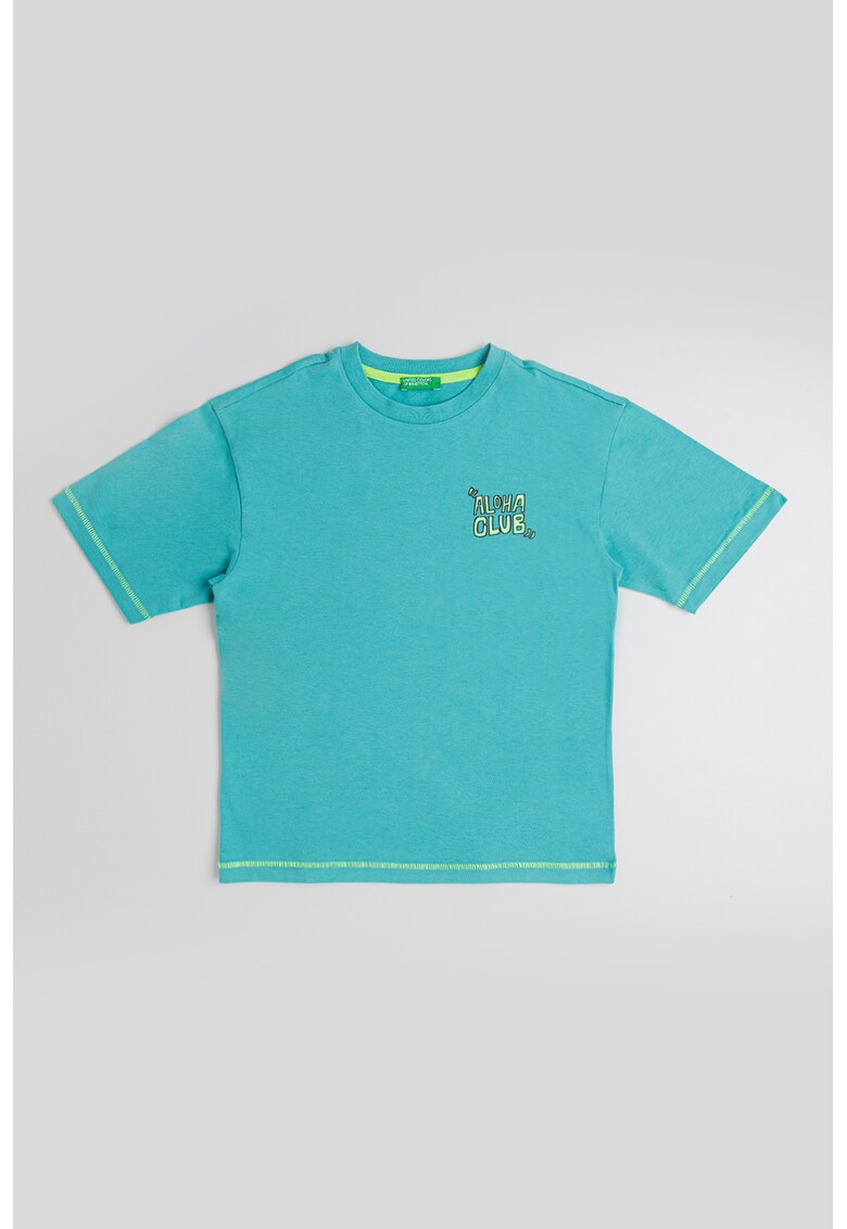 Tricou de bumbac cu decolteu la baza gatului - Verde neon/Verde persan