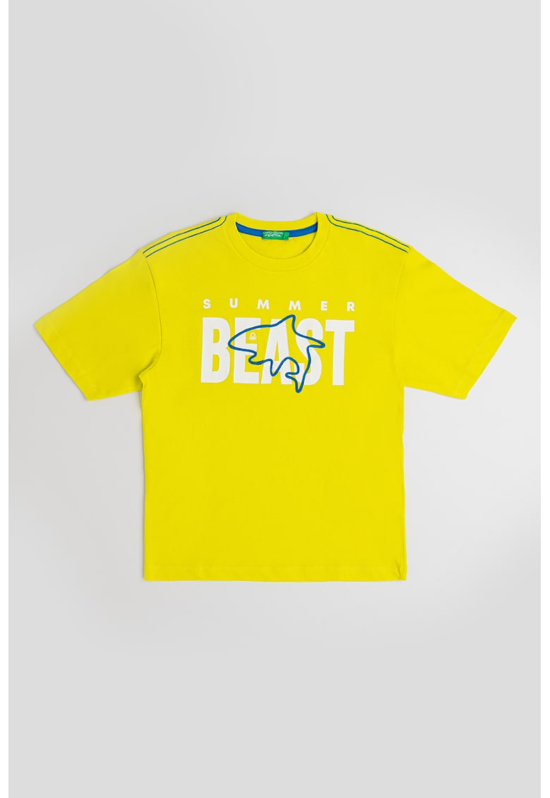 Tricou de bumbac cu imprimeu - Alb/Verde lime/Albastru