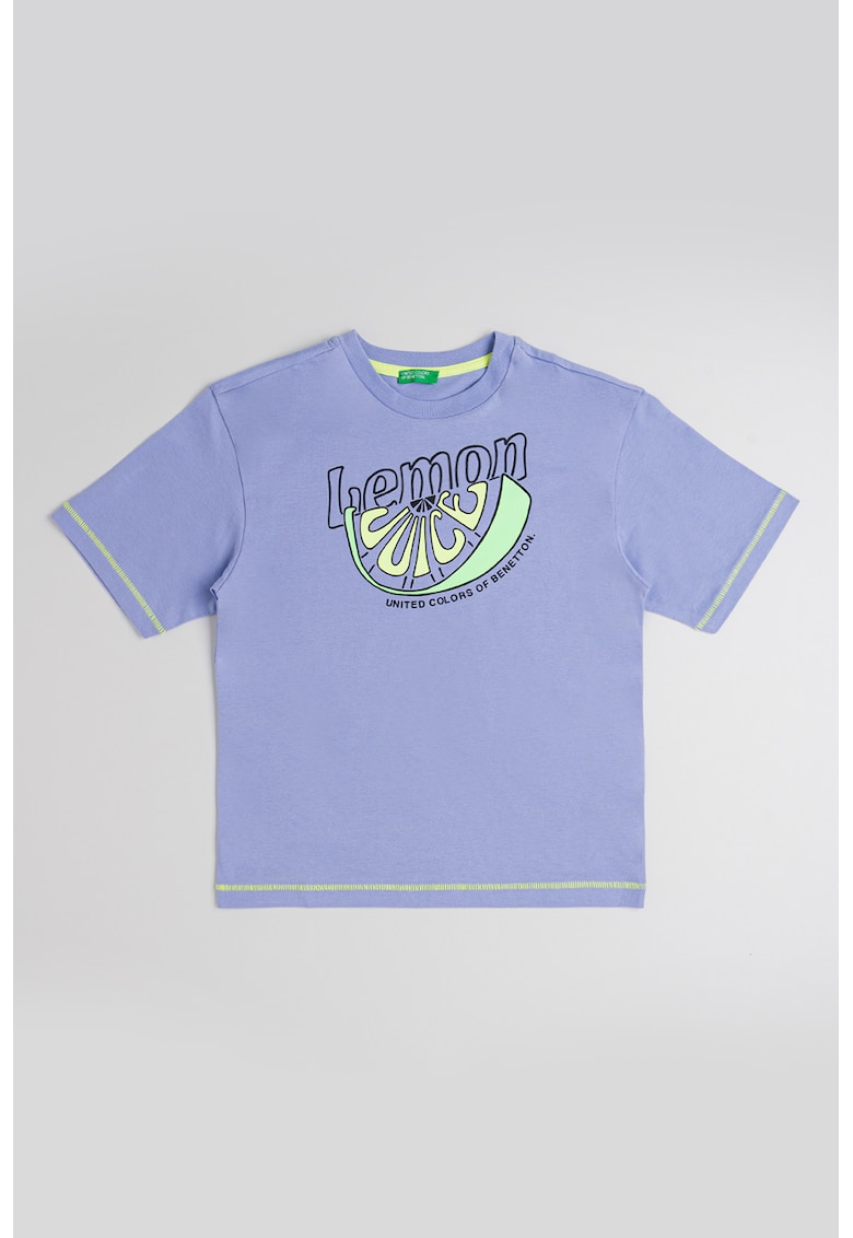 Tricou de bumbac cu decolteu la baza gatului