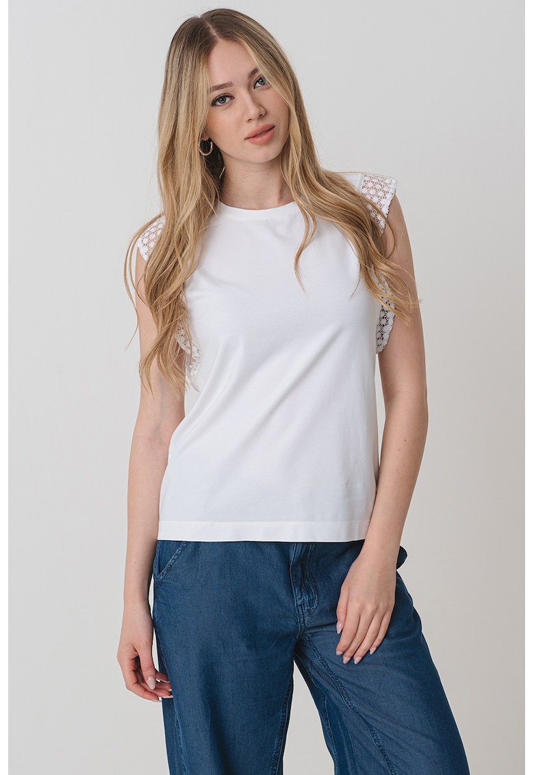 Tricou regular fit cu maneci de dantela