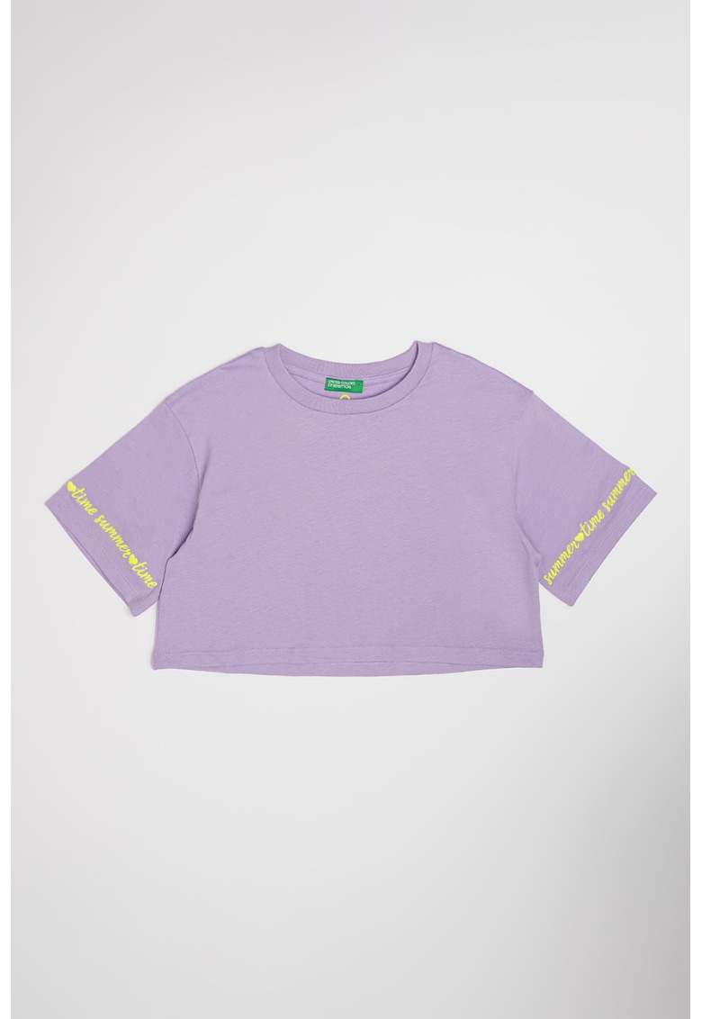 Tricou crop din bumbac - Verde neon/Lila
