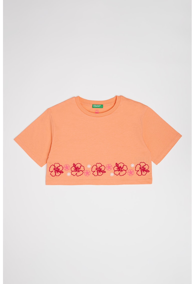 Tricou crop din bumbac - Portocaliu/Roz zmeuriu