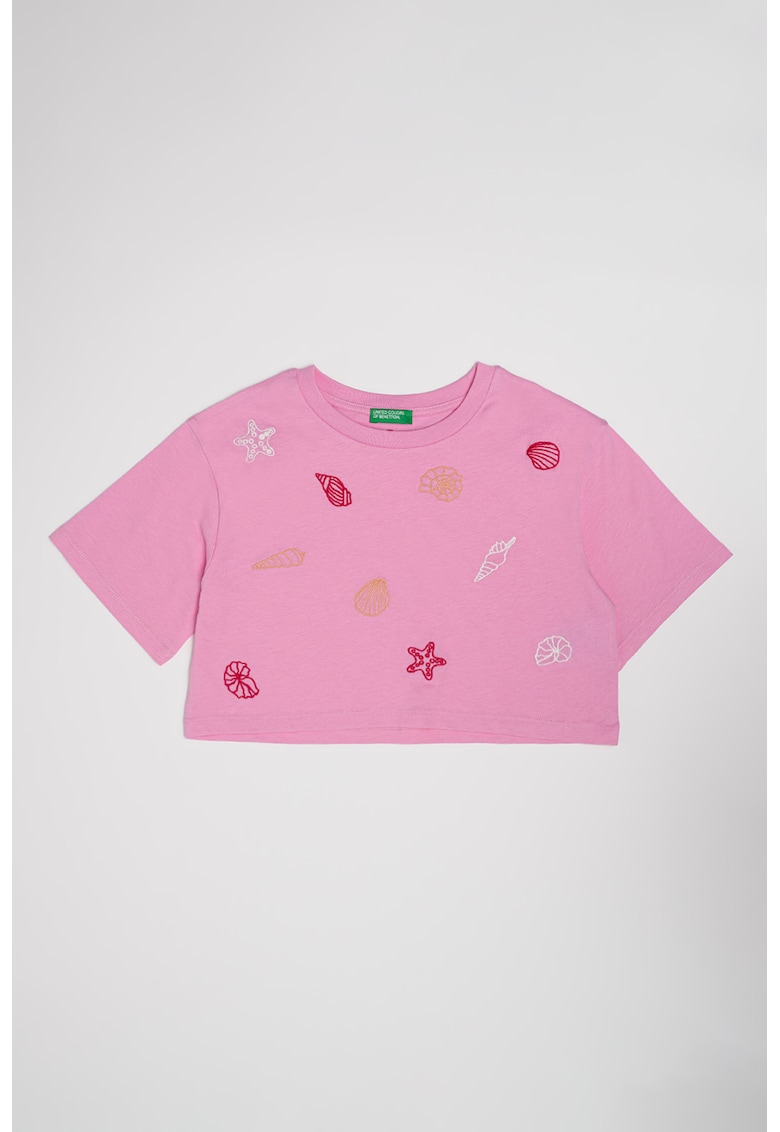 Tricou crop din bumbac - Rosu/Bej/Roz