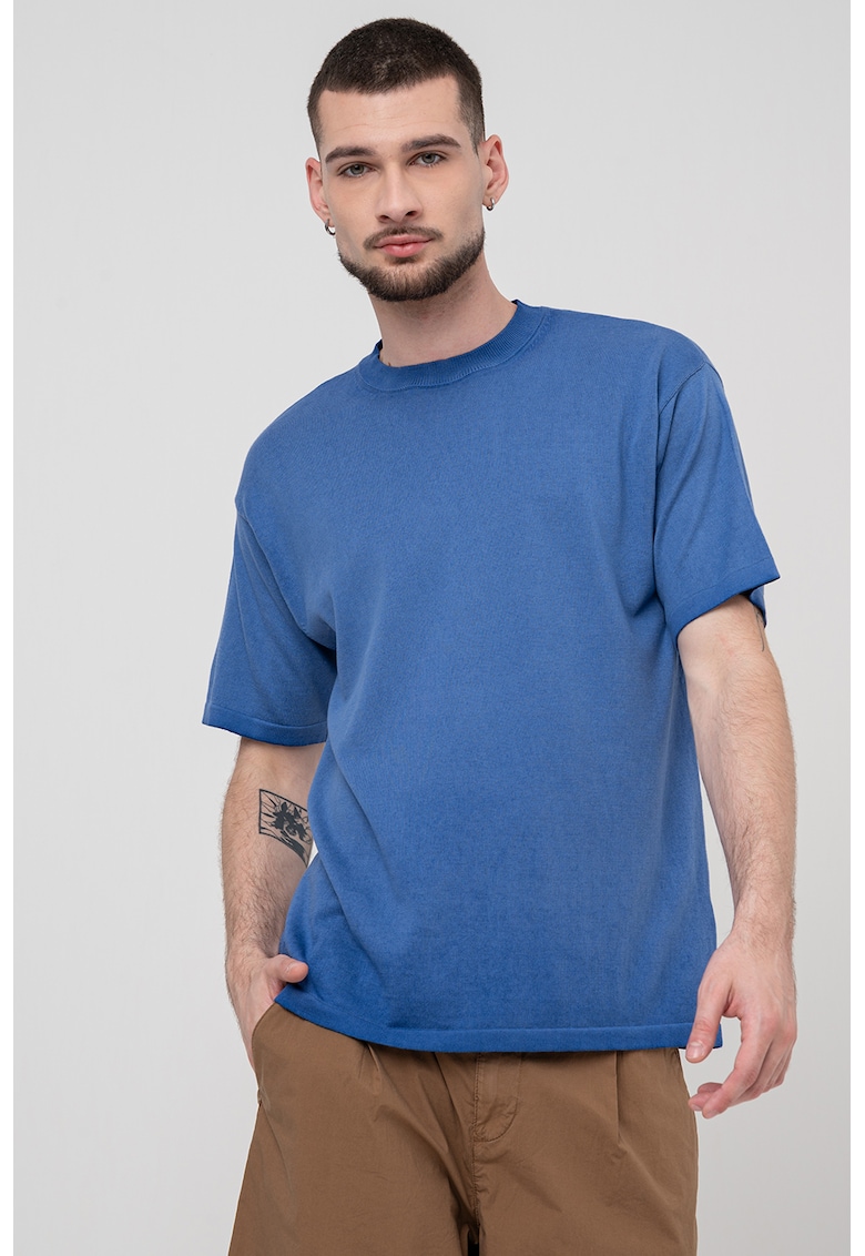Tricou regular fit cu decolteu la baza gatului - Albastru royal